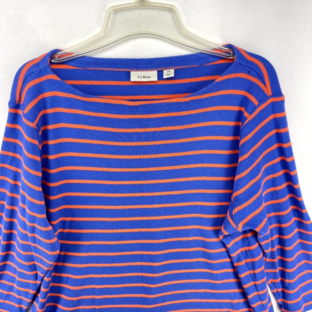 L.L. Bean Blue/Orange Striped Three-Quarter Sleeve Cotton T-shirt Ladies Size 2X - Picture 4 of 10